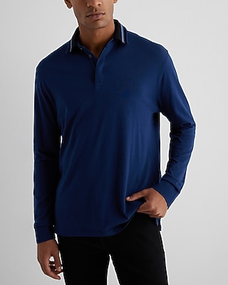 Striped Collar Perfect Pima Cotton Long Sleeve Polo
