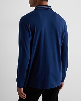 Striped Collar Perfect Pima Cotton Long Sleeve Polo