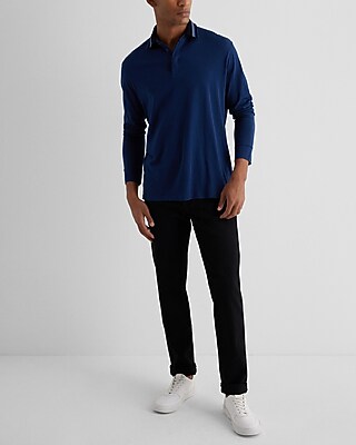 Striped Collar Perfect Pima Cotton Long Sleeve Polo