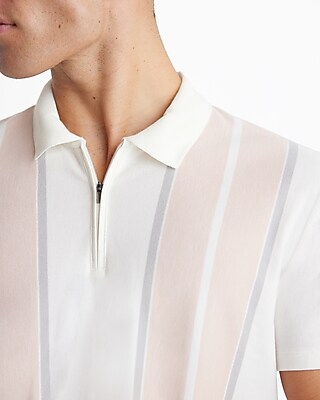 Striped Luxe Pique Zip Polo