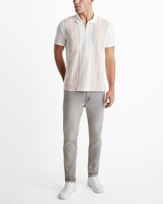 Striped Luxe Pique Zip Polo