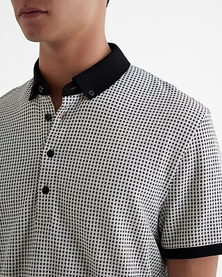 Geo Cotton Jacquard Long Placket Polo