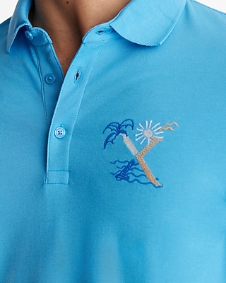 Tropical Embroidered X Logo Graphic Luxe Pique Polo