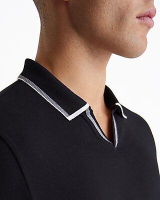 Tipped Johnny Collar Luxe Pique Polo