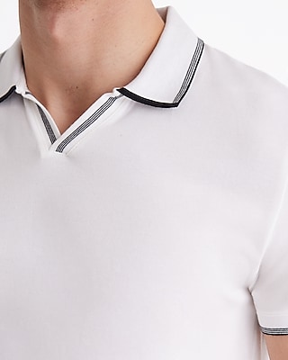 Tipped Johnny Collar Luxe Pique Polo