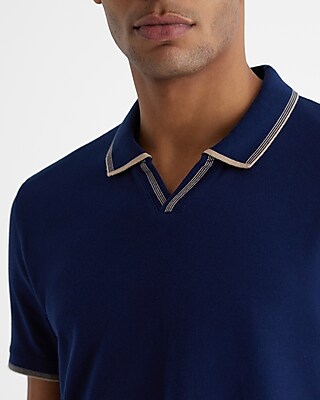 Tipped Johnny Collar Luxe Pique Polo