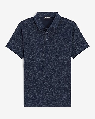 Navy Floral Moisture-Wicking Performance Polo