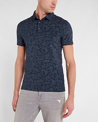 Navy Floral Moisture-Wicking Performance Polo