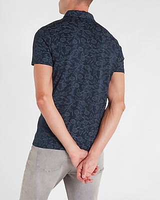 Navy Floral Moisture-Wicking Performance Polo
