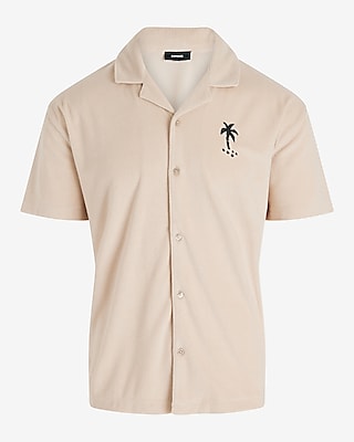 Embroidered Palm Tree Graphic Terry Short Sleeve Polo