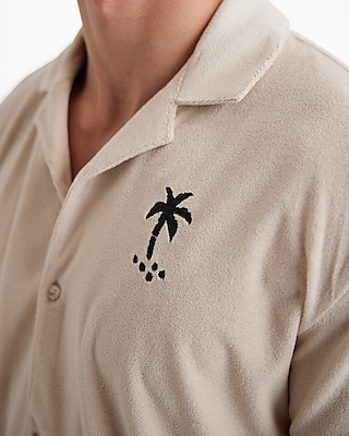 Embroidered Palm Tree Graphic Terry Short Sleeve Polo