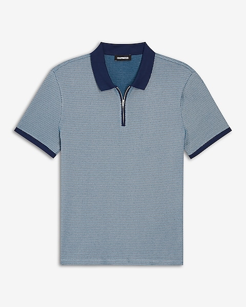 Tipped Jacquard Zip Polo | Express Tipped Jacquard Zip Polo | Express