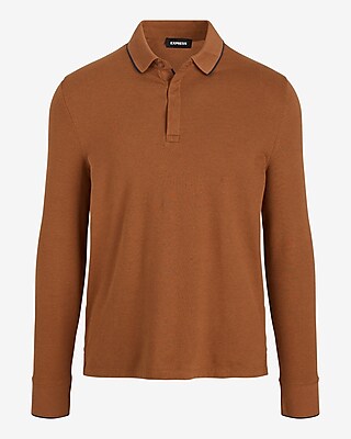 Tipped Collar Long Sleeve Pique Polo