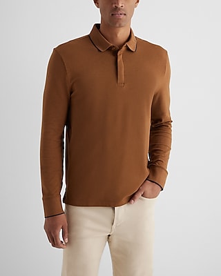 Tipped Collar Long Sleeve Pique Polo