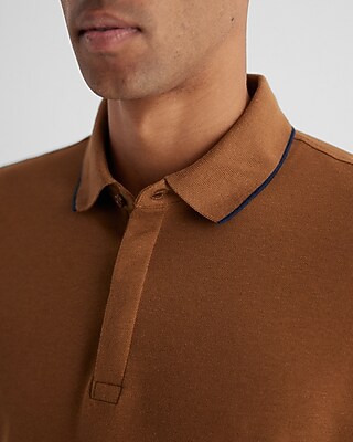 Tipped Collar Long Sleeve Pique Polo