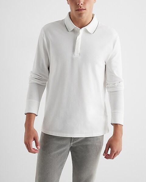 Gray - Long Sleeve Polo - Button Down Collar