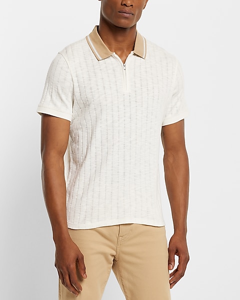Ribbed Knit Contrast Collar Zip Polo | Express