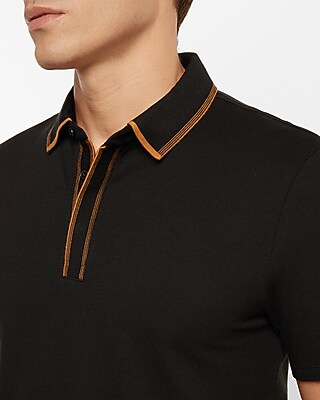 Luxe Pique Flat Knit Tipped Polo-9510:pitch Black:s | Express