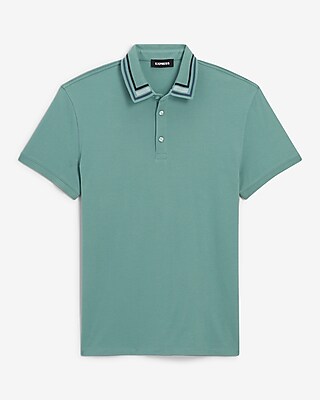 Stripe Tipped Collar Stretch Polo