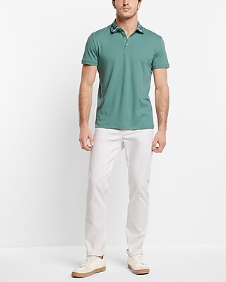Stripe Tipped Collar Stretch Polo