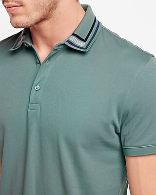 Stripe Tipped Collar Stretch Polo