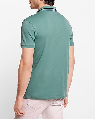 Stripe Tipped Collar Stretch Polo