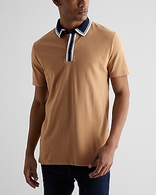 Stripe Tipped Collar Luxe Pique Polo