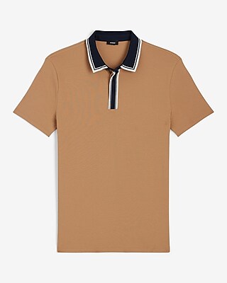 Stripe Tipped Collar Luxe Pique Polo