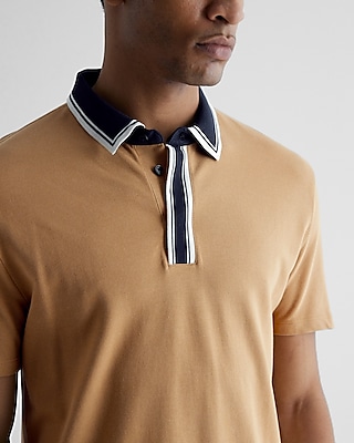 Stripe Tipped Collar Luxe Pique Polo