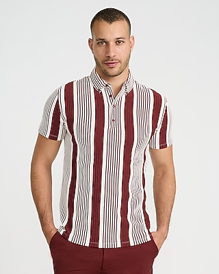 Striped Cotton Snap Button Short Sleeve Sweater Polo | Express