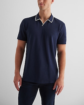 Tipped Johnny Collar Luxe Pique Polo | Express
