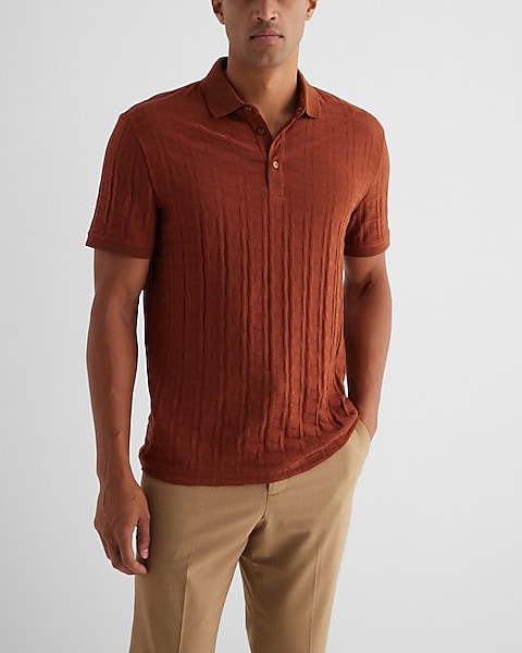 Textured Geo Cotton-blend Jacquard Polo | Express Textured Geo Cotton-blend Jacquard Polo | Express
