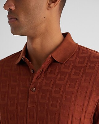 Textured Geo Cotton-Blend Jacquard Polo