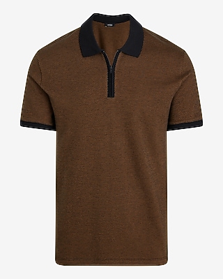 Houndstooth Cotton-Blend Jacquard Zip Polo