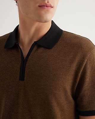 Houndstooth Cotton-Blend Jacquard Zip Polo
