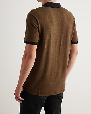 Houndstooth Cotton-Blend Jacquard Zip Polo