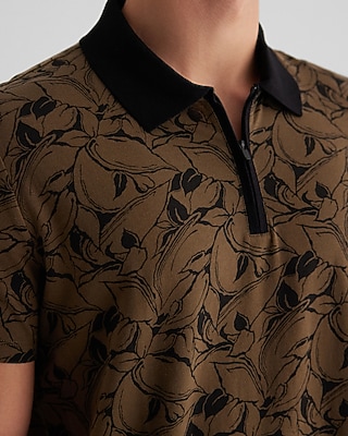 Abstract Floral Perfect Pima Cotton Zip Polo