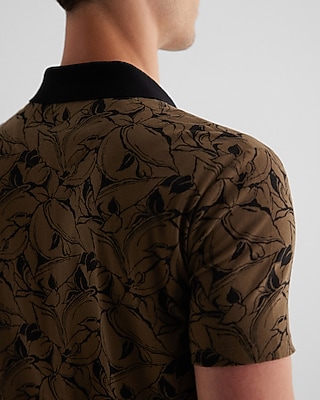 Abstract Floral Perfect Pima Cotton Zip Polo