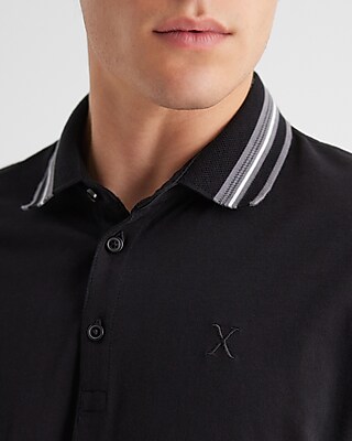 Striped Collar X Logo Perfect Pima Cotton Polo | Express