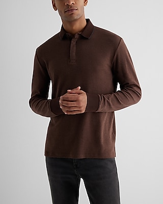 herringbone cotton jacquard long sleeve polo