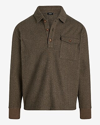 Relaxed Herringbone Long Sleeve Polo