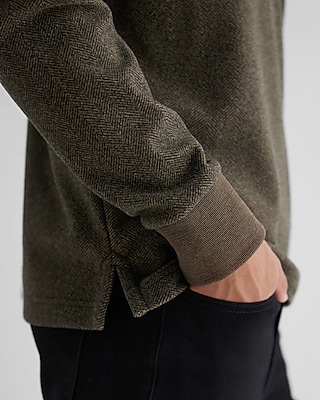Relaxed Herringbone Long Sleeve Polo