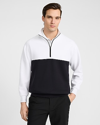 Color Block Scuba Mock Neck Half Zip Sweatshirt