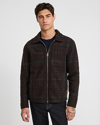 Plaid Fleece Patch Pocket Zip Shirt Jacket