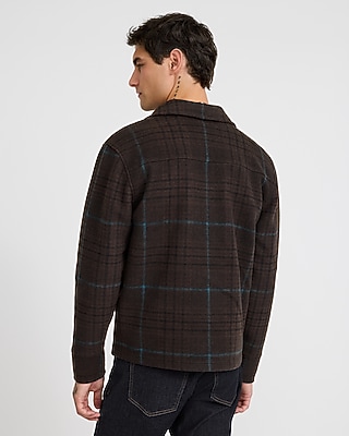 Plaid Fleece Patch Pocket Zip Shirt Jacket
