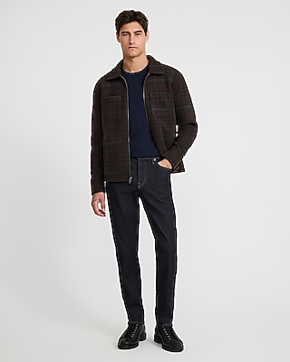 Plaid Fleece Patch Pocket Zip Shirt Jacket