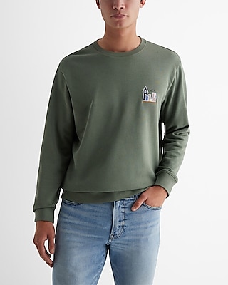 Embroidered Chest Graphic Crew Neck Sweatshirt