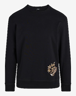 Embroidered Bird Graphic Long Sleeve Crew Neck T-Shirt