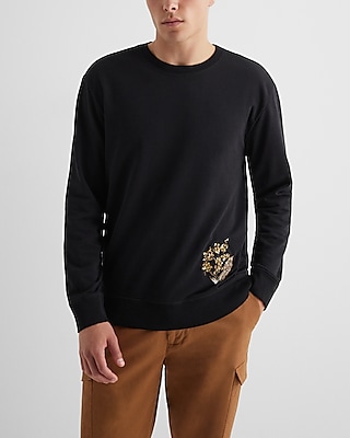 Embroidered Bird Graphic Long Sleeve Crew Neck T-Shirt