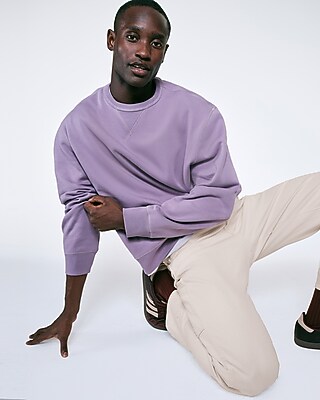 Loose Brushed Fleece Crew Neck Sweatshirt | Express